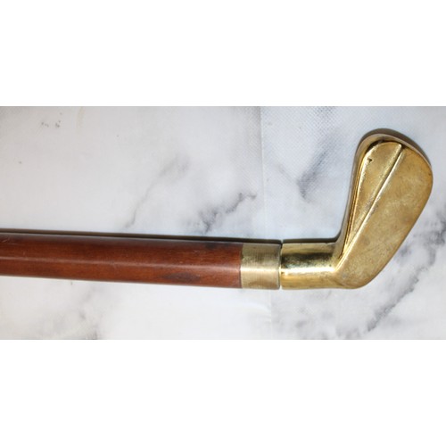 316 - Brass Topped (Golf Club) Walking Stick with Wine Tube Located inside Club - 91cm Long - Collection O... 