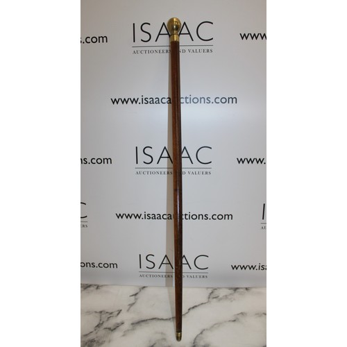 317 - Brass Topped Wooden Walking Stick Complete with Compass inside Brass Head -  84cm Long