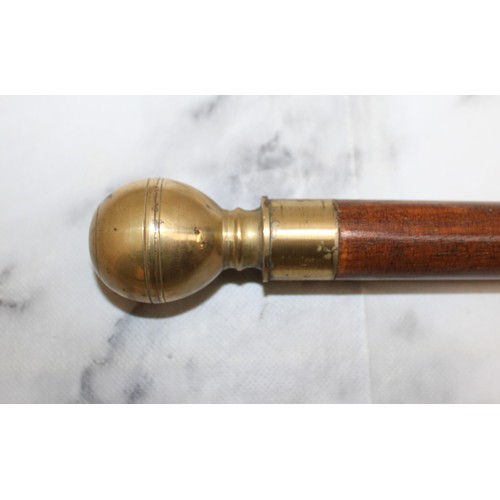 317 - Brass Topped Wooden Walking Stick Complete with Compass inside Brass Head -  84cm Long