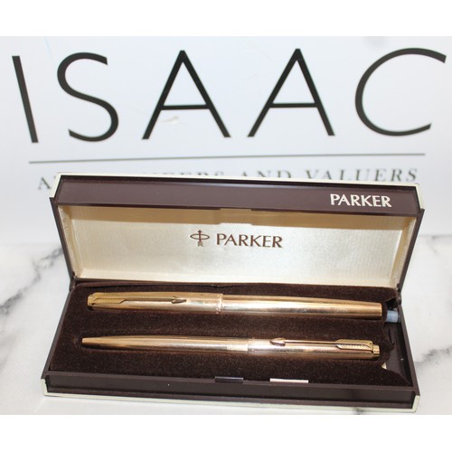 643 - Parker Boxed Pen Set - Fountain (14K 585 Nib) and Ballpoint (12ct RG)