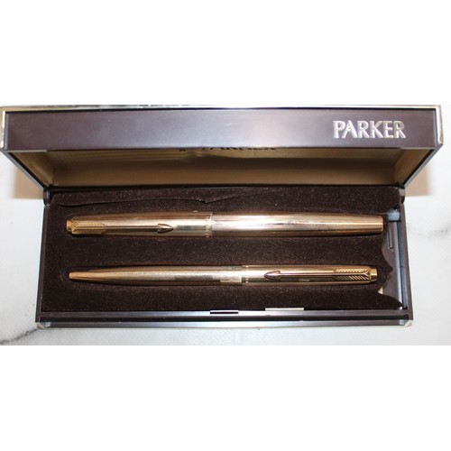 643 - Parker Boxed Pen Set - Fountain (14K 585 Nib) and Ballpoint (12ct RG)