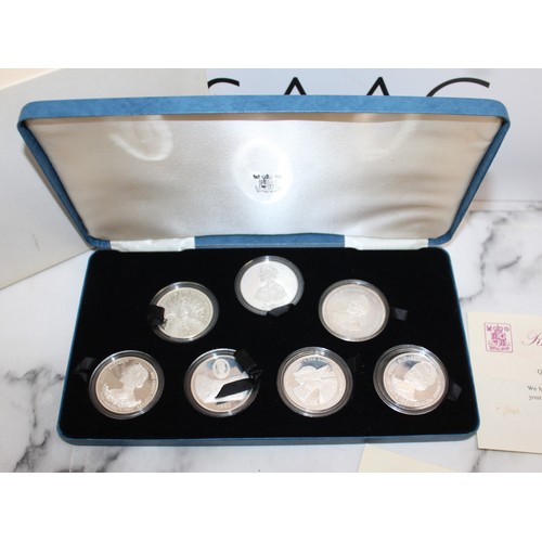 615 - Boxed Her Majesty Queen Elizabeth the Queen Mother 1980 80th Birthday Silver Proof Coin Set  - 7 Coi... 