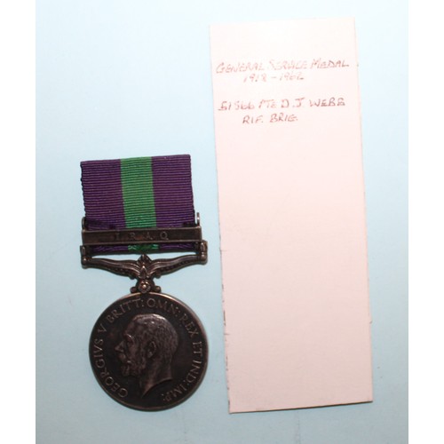 580 - General Service Medal - IRAQ Clasp - PTE D J WEBB RIF. BRIG