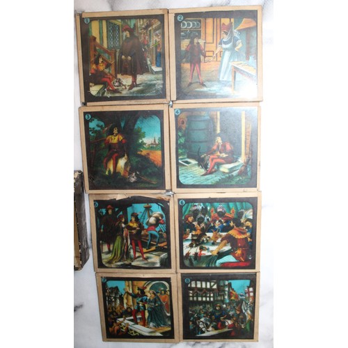 35 - Quantity Of Vintage Colored Lantern Slides Some Boxed Inc- Foolish Bird & Artful Hedgehog FULL SET/D... 