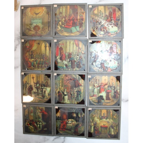 35 - Quantity Of Vintage Colored Lantern Slides Some Boxed Inc- Foolish Bird & Artful Hedgehog FULL SET/D... 