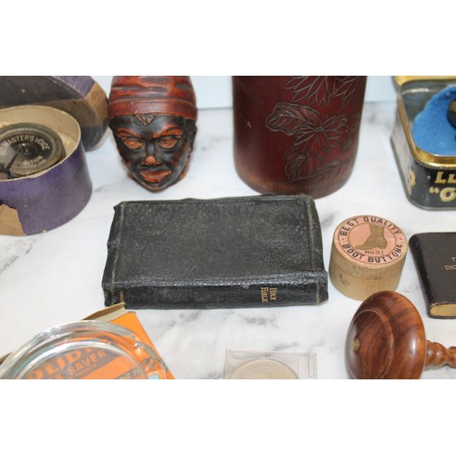 37 - Quantity Of Antique/Vintage Collectable Items Inc-
Coins/Bibles/Thumb Dictionary/Boot Buttons & Pot/... 