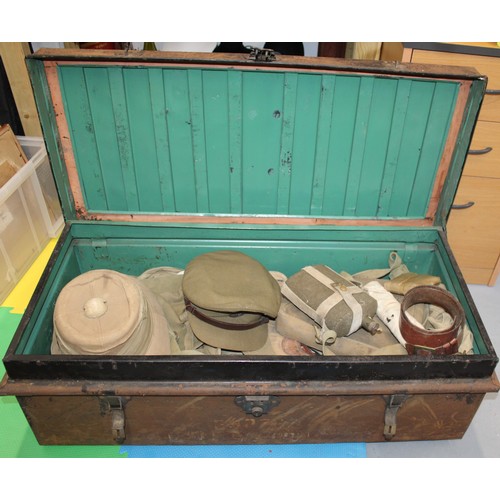 568 - Military Trunk Complete with WWII Tropical Uniform and other Military Items - Collection Only.