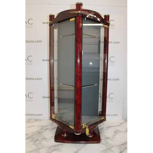 41 - Large Rotating Glass Fronted Lockable Display Case with Key - Height is 91cm approx x 32cm 

Collect... 