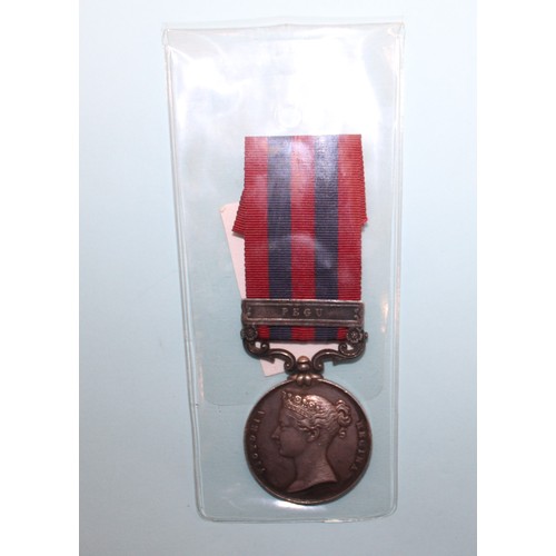 591 - 1854-95 India General Service Medal - PEGU Clasp - Awarded to Thos Smith 