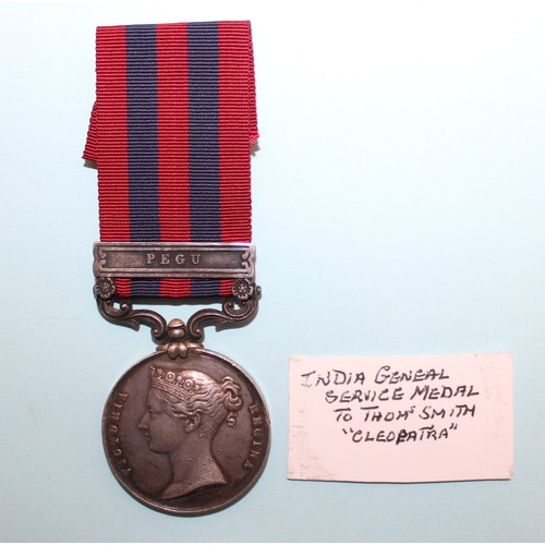 591 - 1854-95 India General Service Medal - PEGU Clasp - Awarded to Thos Smith 