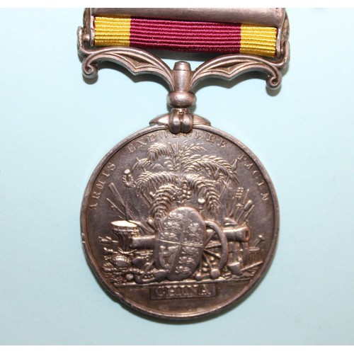 593 - 1842 China War Medal with 2 Bars - Awarded to Wm Lambert 1st Bn , 2nd Regt