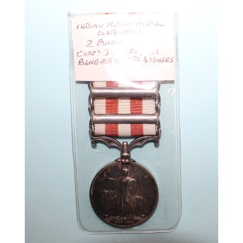 603 - 1858 Indian Mutiny Medal with 2 Bars - Awarded to CORPL J.B. CRAYMER, BENGAL SAPRS & MINERS