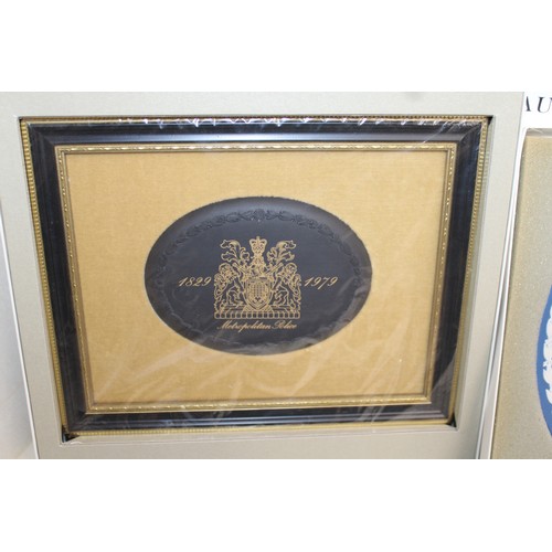 55 - 3 x Boxed Wedgwood Items Inc A Framed Plaque In Black Basalt With Gold Decoration Metropolitan Polic... 