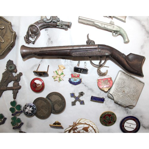 61 - Collection Of Collectable Items Inc- Badges/Miniature Guns/Buckle Belt Etc