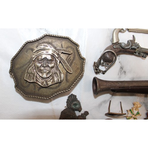 61 - Collection Of Collectable Items Inc- Badges/Miniature Guns/Buckle Belt Etc