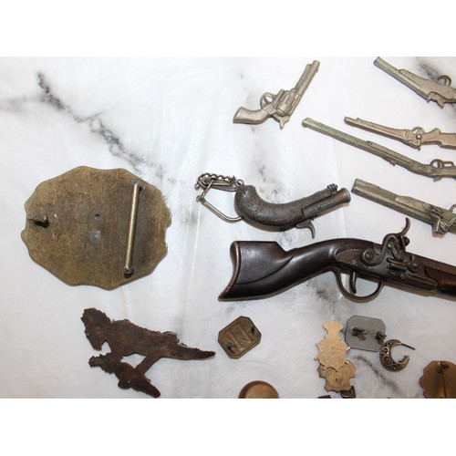 61 - Collection Of Collectable Items Inc- Badges/Miniature Guns/Buckle Belt Etc