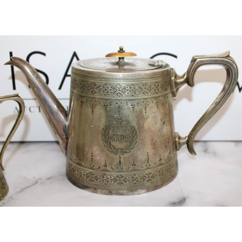 549 - Silver Plated Items - Tea Pot Inscribed to TSMF Smith - Queens Bays 1889 - Others Without Inscriptio... 