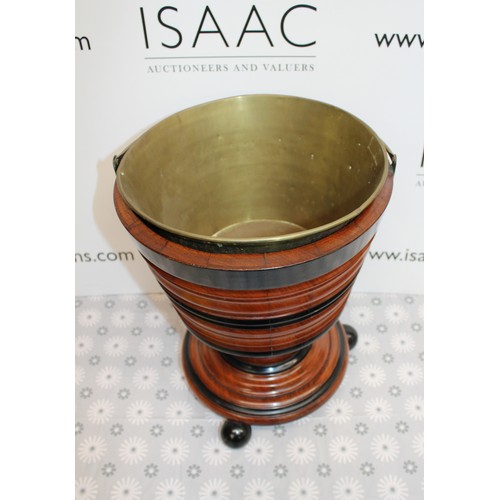 282 - A Lovely Wooden And Brass 19th Century Handled Peat/Ice-Bucket Height 40cm COLLECTION ONLY