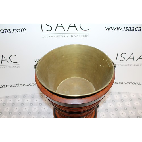 282 - A Lovely Wooden And Brass 19th Century Handled Peat/Ice-Bucket Height 40cm COLLECTION ONLY