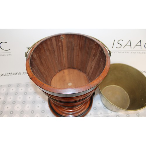 282 - A Lovely Wooden And Brass 19th Century Handled Peat/Ice-Bucket Height 40cm COLLECTION ONLY