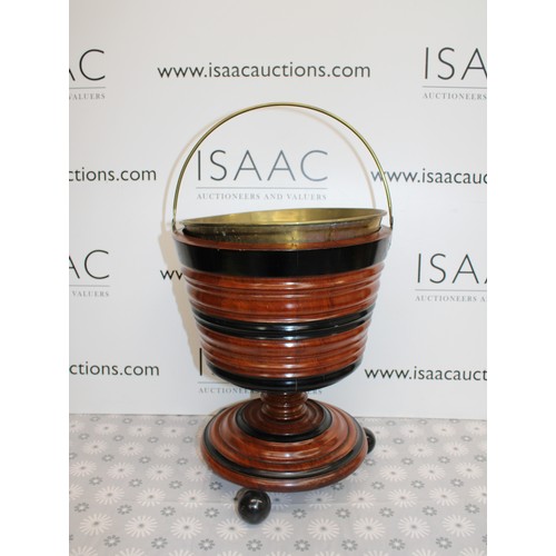 282 - A Lovely Wooden And Brass 19th Century Handled Peat/Ice-Bucket Height 40cm COLLECTION ONLY