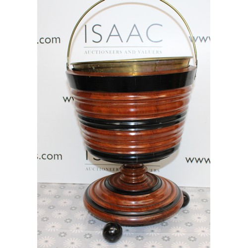 282 - A Lovely Wooden And Brass 19th Century Handled Peat/Ice-Bucket Height 40cm COLLECTION ONLY