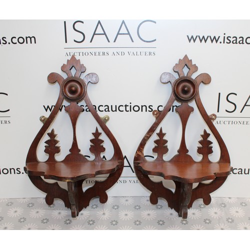 283 - 2 Victorian Style Wooden Fretwork Wall Shelves Height 41.5cm