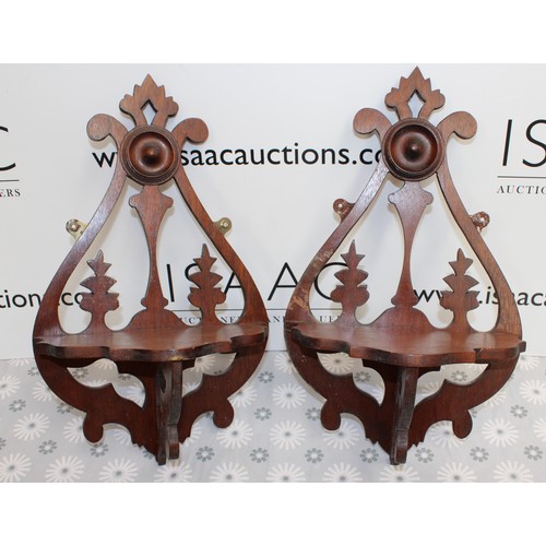 283 - 2 Victorian Style Wooden Fretwork Wall Shelves Height 41.5cm