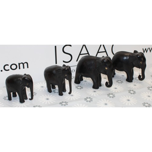 285 - 4 x Wooden Collectable Elephants Tallest 9cm As Found