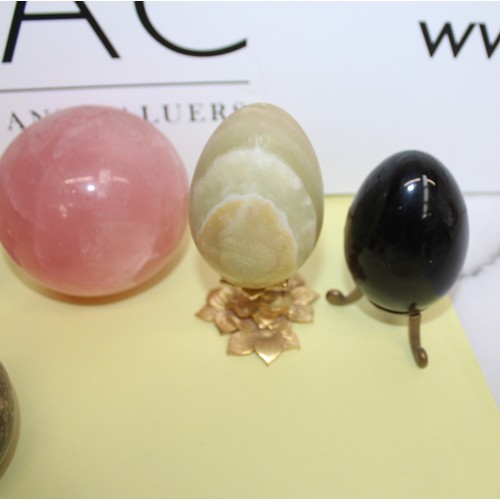 244 - Selection Of Collectable Stone Eggs Inc-Large Rose Quartz Ball/Crystals/Etc Some Stands