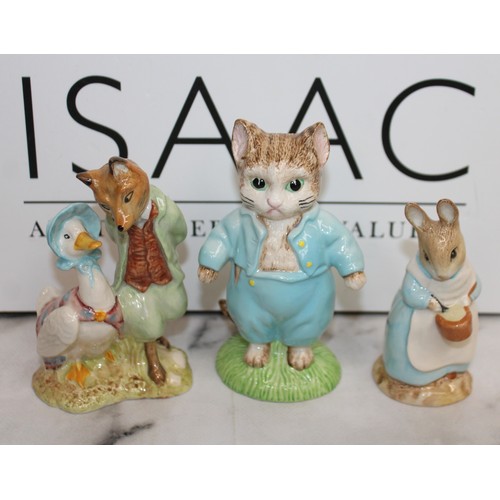 246 - 3 x Royal Albert Figurines Inc-Beatrix Potter Mrs Rabbit Cooking/Tom Kitten/Jemima Puddleduck With F... 