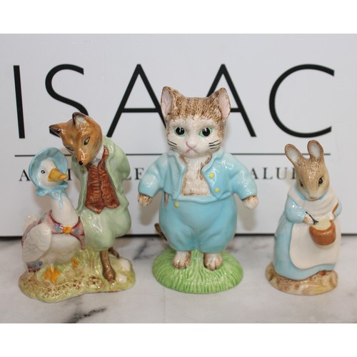 246 - 3 x Royal Albert Figurines Inc-Beatrix Potter Mrs Rabbit Cooking/Tom Kitten/Jemima Puddleduck With F... 