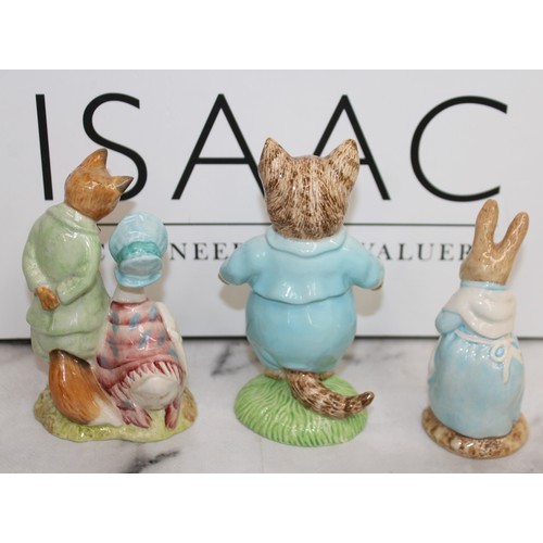 246 - 3 x Royal Albert Figurines Inc-Beatrix Potter Mrs Rabbit Cooking/Tom Kitten/Jemima Puddleduck With F... 