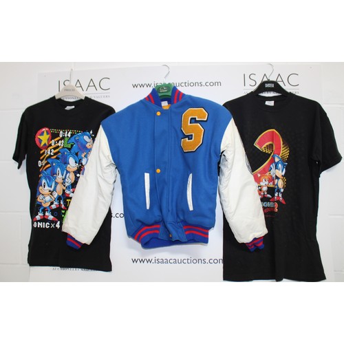 251 - SONIC The Hedgehog 2 PROMOTIONAL Clothing Inc Two x T-Shirts Size Small & Medium/Coat Size 30/32