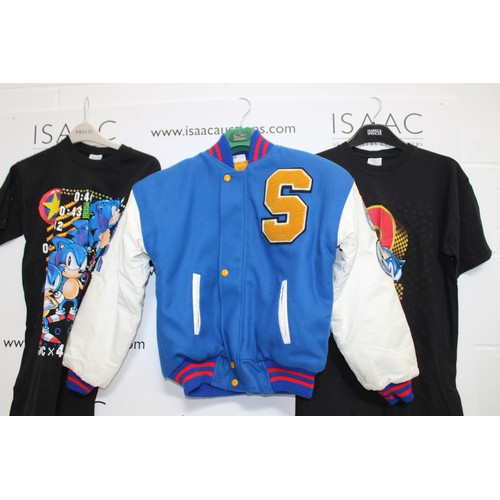 251 - SONIC The Hedgehog 2 PROMOTIONAL Clothing Inc Two x T-Shirts Size Small & Medium/Coat Size 30/32