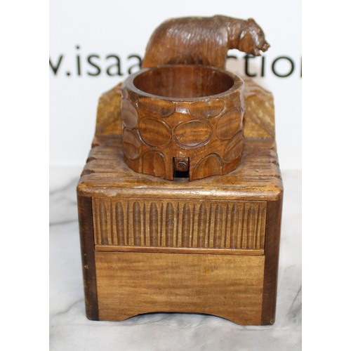 286 - Carved Black Forest Bear Smokers Companion Music Box
Height 15cm