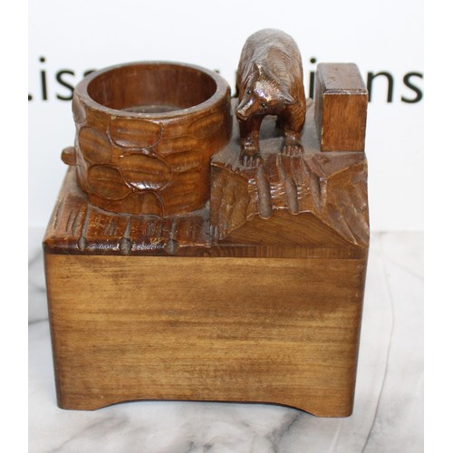 286 - Carved Black Forest Bear Smokers Companion Music Box
Height 15cm