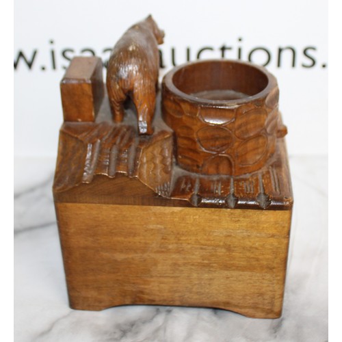 286 - Carved Black Forest Bear Smokers Companion Music Box
Height 15cm