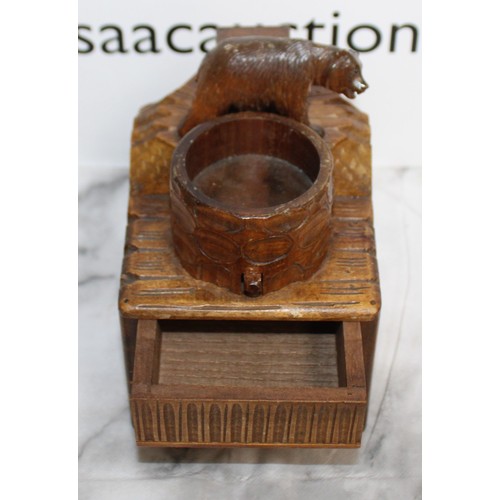 286 - Carved Black Forest Bear Smokers Companion Music Box
Height 15cm