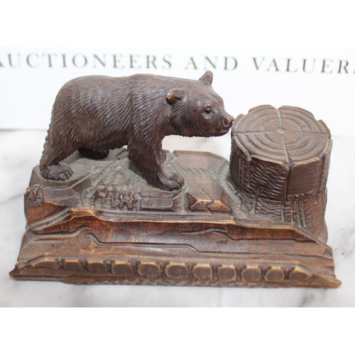 298 - Antique Black Forest Bear Ink And Pen Stand Dimensions 8cm x 15cm