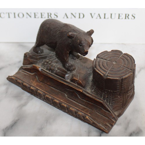 298 - Antique Black Forest Bear Ink And Pen Stand Dimensions 8cm x 15cm