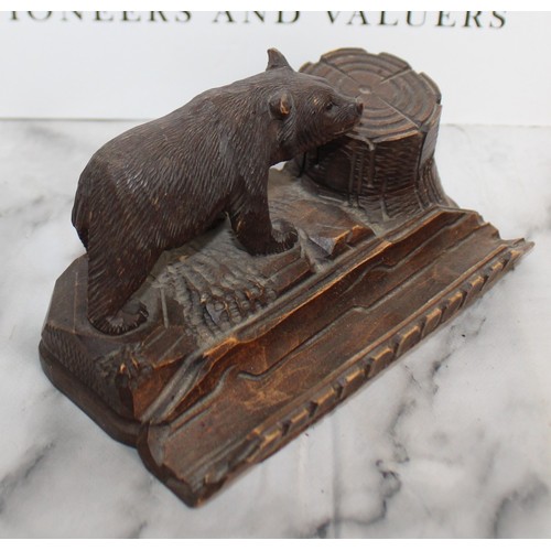 298 - Antique Black Forest Bear Ink And Pen Stand Dimensions 8cm x 15cm