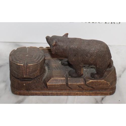 298 - Antique Black Forest Bear Ink And Pen Stand Dimensions 8cm x 15cm