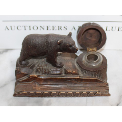 298 - Antique Black Forest Bear Ink And Pen Stand Dimensions 8cm x 15cm