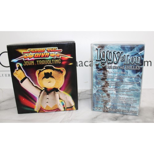 258 - WARNING ADULT CONTENT 2 x Boxed -BAD TASTE BEARS- By Peter Underhill Inc: John Travolting And Iggy &... 