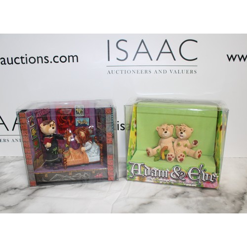 268 - WARNING ADULT CONTENT 2 x Boxed BAD TASTE BEARS By Peter Underhill Inc: 'The Den Of INIQUITY The Bed... 