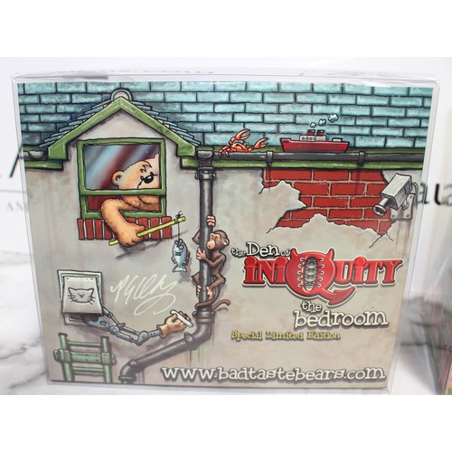 268 - WARNING ADULT CONTENT 2 x Boxed BAD TASTE BEARS By Peter Underhill Inc: 'The Den Of INIQUITY The Bed... 