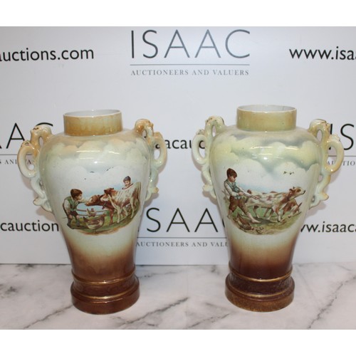 280 - Two Vintage Hand Painted Vases Tallest Height-34.5cm
Please See Pictures As Damage/Repair Shown
COLL... 