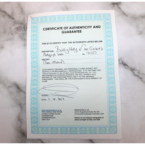 311 - A Collectable Rare Autograph Of Buddy Holly With A Certificate Of Authenticity In: Sheet Music To A ... 