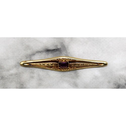 Stamped 585 Yellow Gold Antique Bar Brooch With Rectangle Amethyst ...